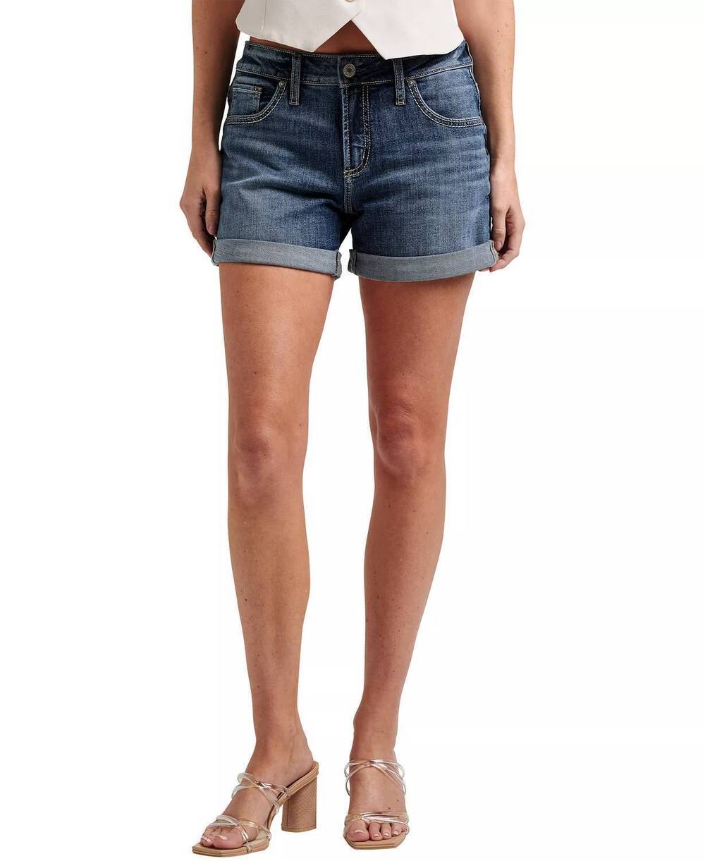 NEW SILVER JEANS CO women's roll cuff denim shorts in dark wash